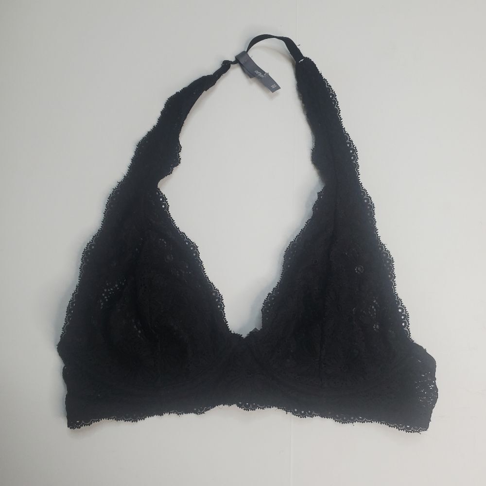 Aerie black lace unlined plunge Bralette size 32C NWT